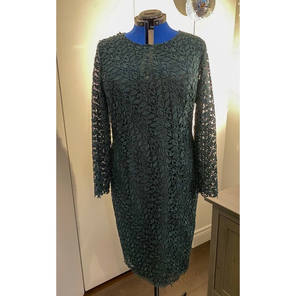ML Monique Lhuillier Emerald Green Lace Sheath Dress - size 16 - Picture 14 of 14